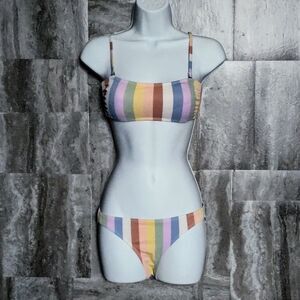 Fun Xhilaration Two Piece Swim Suit Bikini Color Block Ribbed Striped Size Small